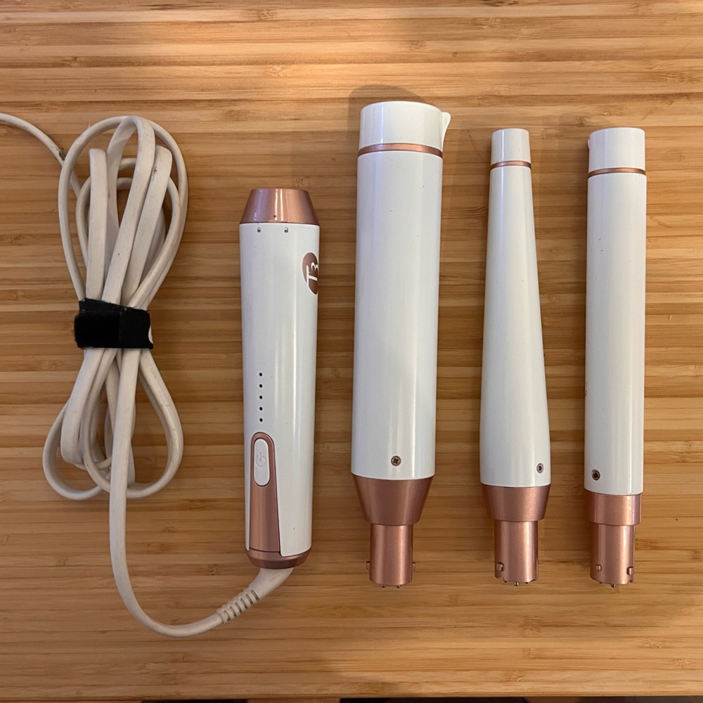 T3 Whirl Trio White and Rose Gold Ceramic Hair Curling Rod Set